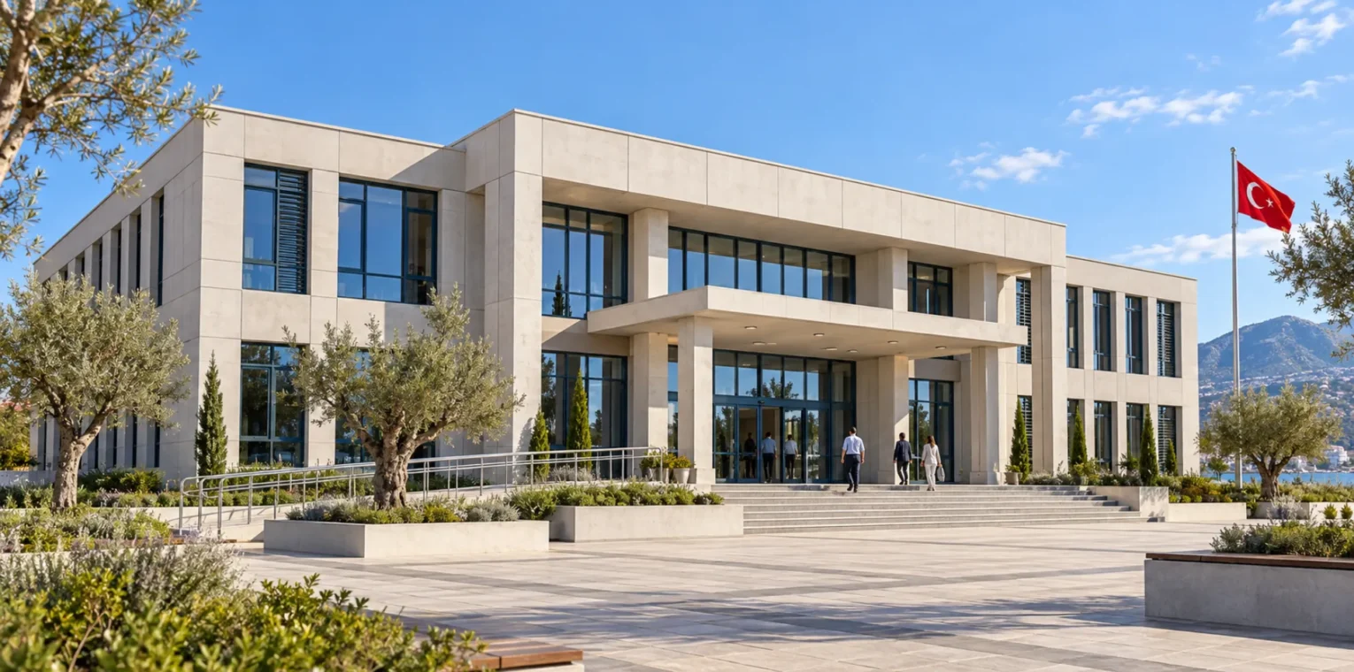 Beton prefabrik yapı sistemiyle tasarlanmış belediye hizmet binası