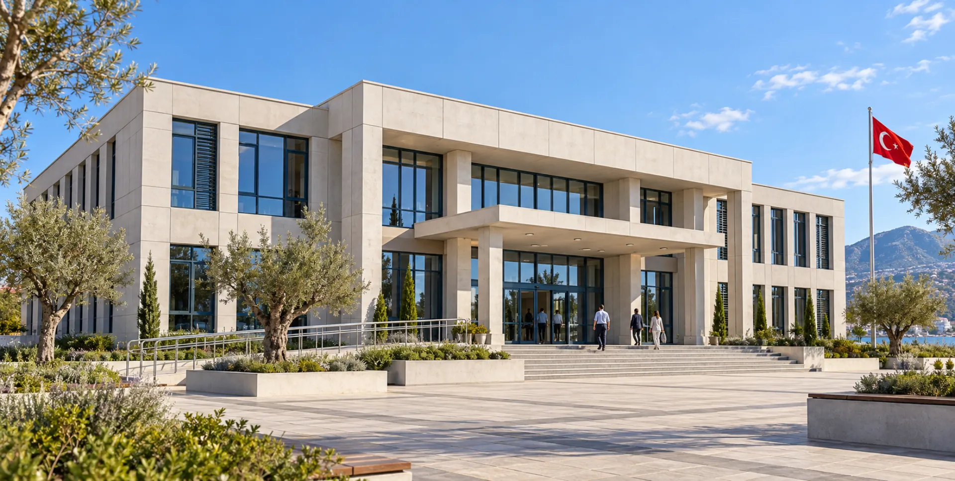 Beton prefabrik yapı sistemiyle tasarlanmış belediye hizmet binası