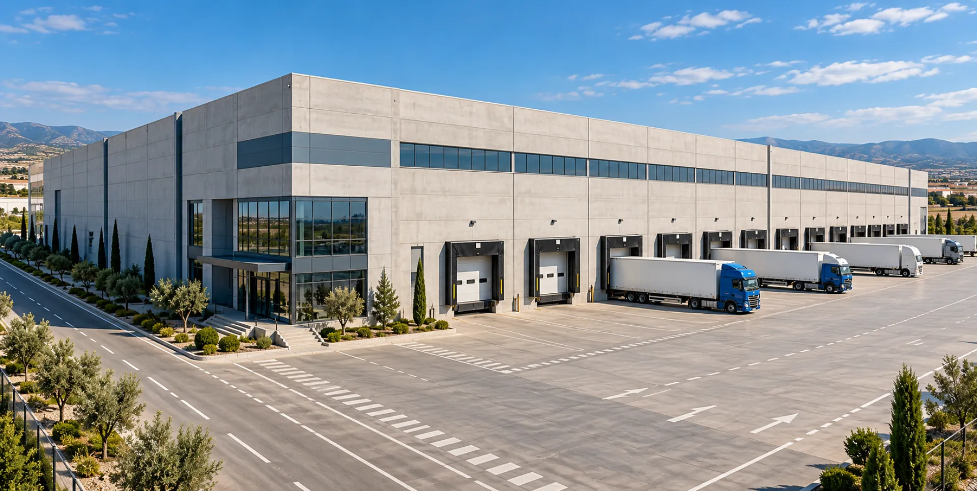 Yükleme rampaları bulunan beton prefabrik lojistik tesisi